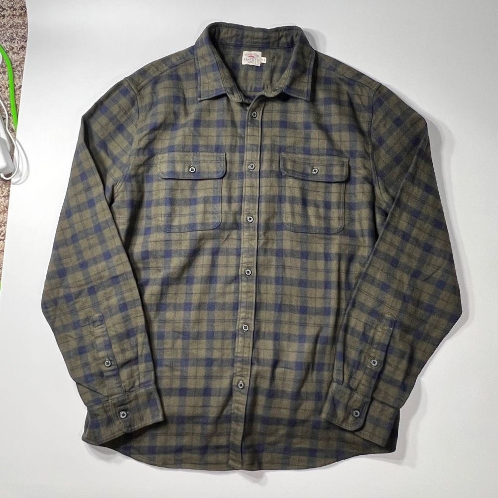 NWOT Faherty Legend Sweater Shirt Long Sleeve Flannel Green Blue Plaid Mens XL - Picture 2 of 10